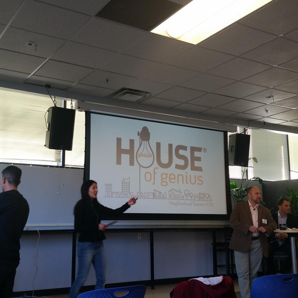 Attendees networking at House of Genius gathering